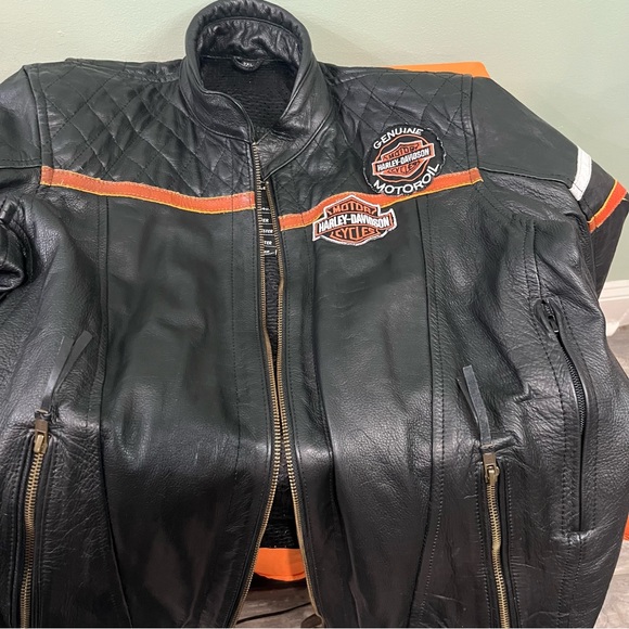 Harley-Davidson Black Leather Jacket with Orange Accents - Picture 16 of 16